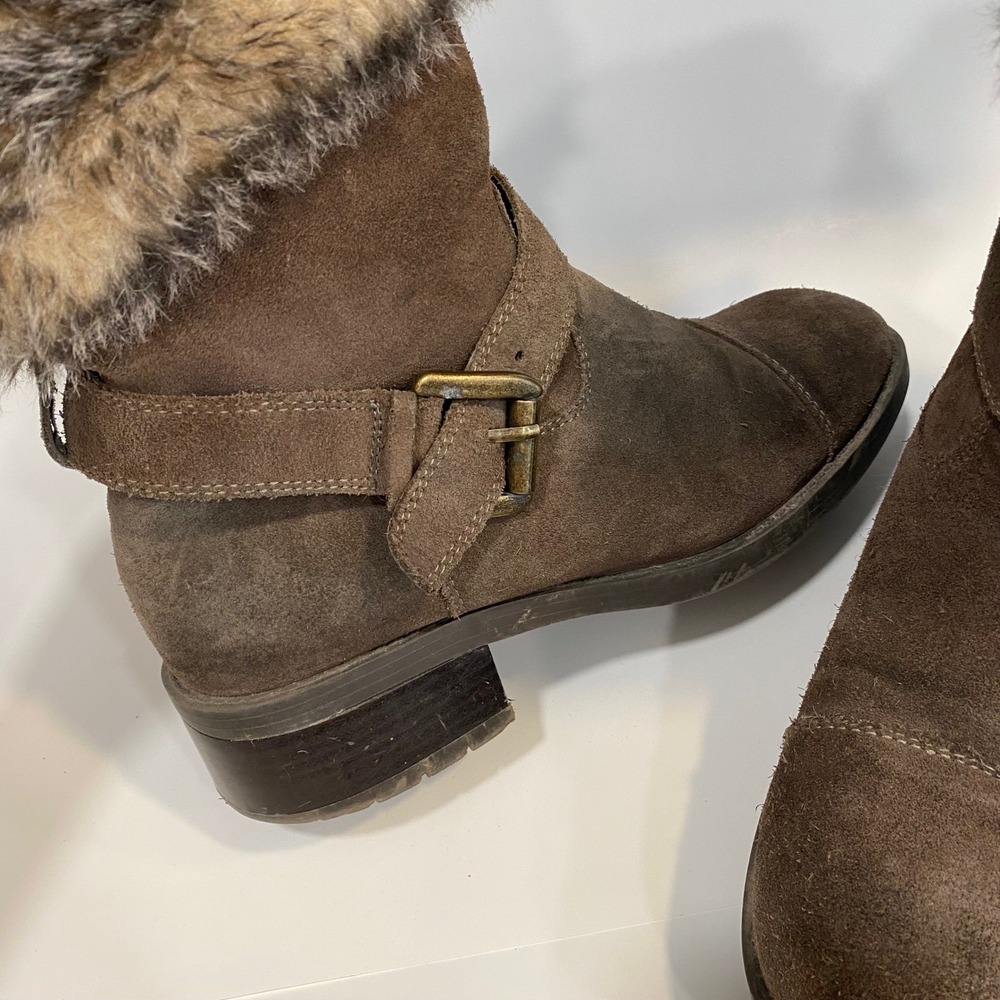 Cougar Blanca Ankle Boots Size 8 Brown Suede Leather Moto Buckle Winter Gorpcore